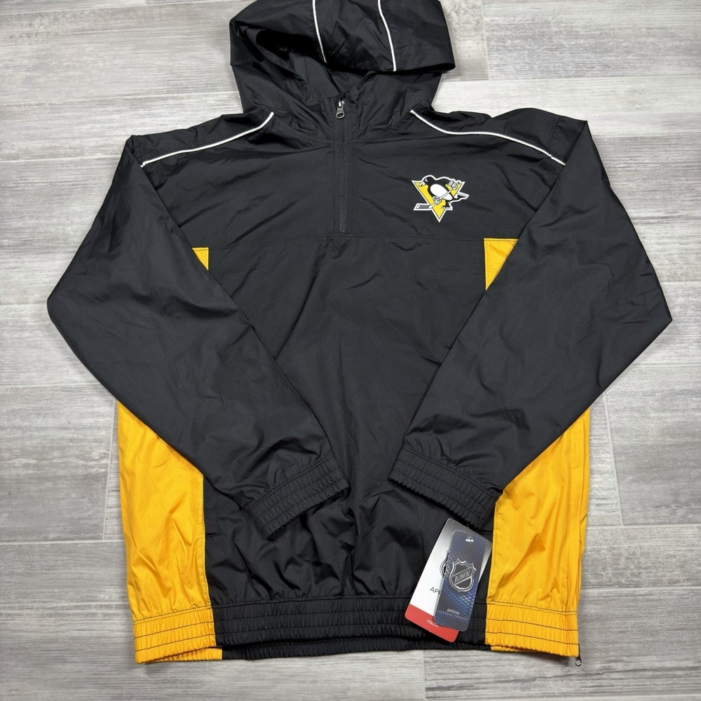 NHL Pittsburg Penguins Windbreaker Youth Large 14/16 Black/Gold Lightweight New